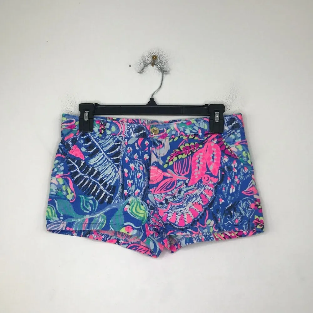 Lilly Pulitzer Girl's 14 Shorts Blue Pink Mini Callahan Floral Casual Flaw CM21